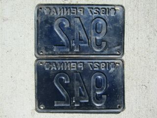 Pennsylvania 1927 license plates low 3 - digit number 942 2