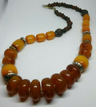 Vintage Modernist Faux Honey Orange Amber Lucite Graduated Bead Necklace