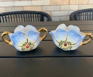 Vintage Ceramic Blue Flower Creamer Sugar Set