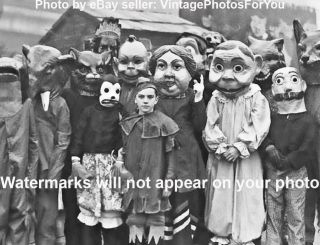 Old/vintage Odd/weird/spooky/creepy/strange Masks/faces Around Kid Photo/picture
