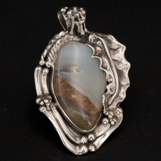 Vtg Sterling Silver - Navajo Stan D Agate Feather Statement Pendant - 25g