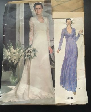 Vtg 80s Vogue Design 2192 Wedding Bridal Gown Sewing Pattern Size 12 Bust 34