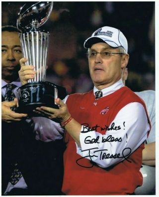 Jim Tressel Signed Autographed 8x10 Ohio State Buckeyes 2002 National Champions