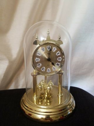Vintage Elgin Quartz Anniversary Clock With Westminster Chime W/ Plastic Dome
