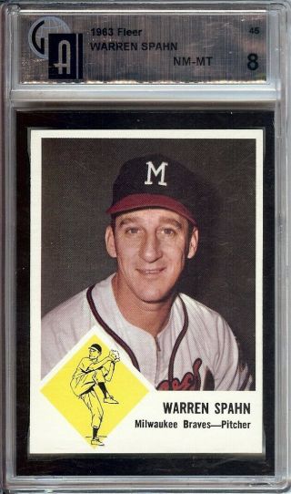 Warren Spahn 1963 Fleer Vintage Baseball Card Graded 8 Nm - Mt By Gai 45