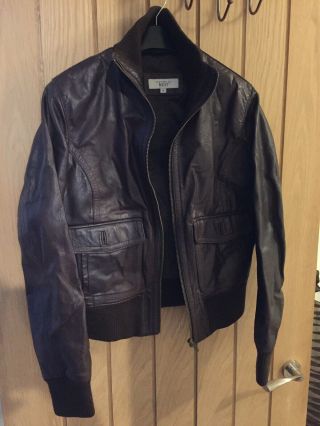 Next Ladies Real Leather Dark Brown Bomber Jacket - Size 12 Vintage Style