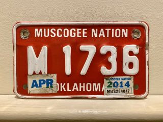 Oklahoma Muscogee Nation Motorcycle License Plate M1736 Rare