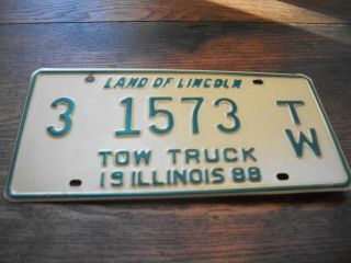 1988 Illinois Tow Truck License Plate Tag 1573 Land Of Lincoln