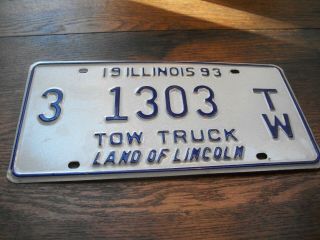 1993 Illinois Tow Truck License Plate Tag 1303 Land Of Lincoln