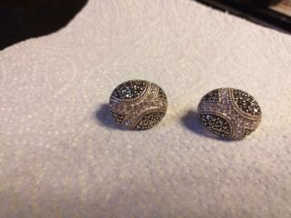 Vintage 925 Sterling Silver Diamante,  Marcasite Clip On Earrings.