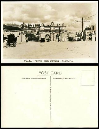 Malta Old Real Photo Postcard Portes Des Bombes Floriana Gates Vintage Motor Car