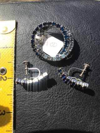 1960s Earrings And Pin Set Blue Vintage Antique Costumes