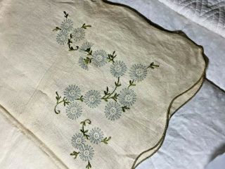 Vtg Stamped Linen Rectangle Tablecloth Embroider /crewel Estate Find 15