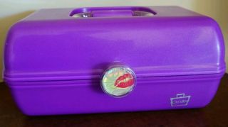Vtg Caboodles Glitter Purple Make Up Box Organizer 2622 Lips Mirror Plano Usa