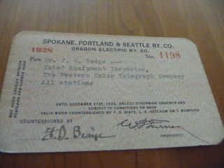 1928 Spokane,  Portland & Seattle Ry (oregon Electric) Annual Pass
