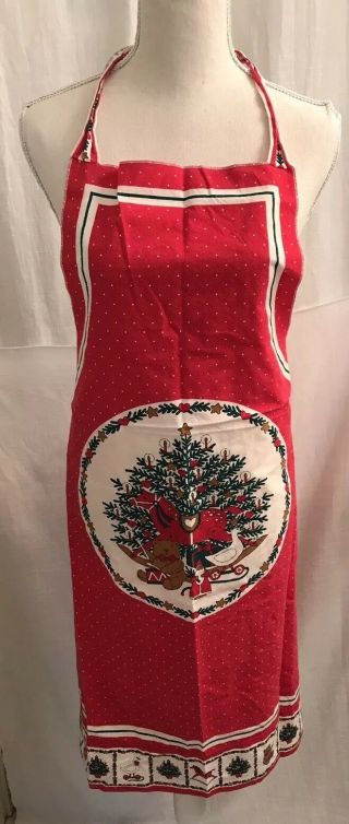 Vintage Christmas Rocking Horse Bib Apron With Neck Strap And Tie Strings