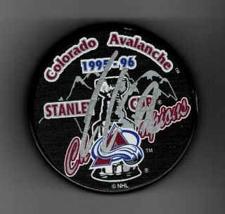Adam Foote Signed Colorado Avalanche 1996 Stanley Cup Champions Puck