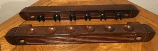 Vintage Wood 2pc Wall Mount Billiards Pool Cue Stick Rack Holder Holds 6