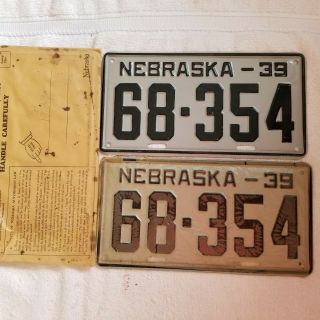 Pair Nebraska License Plate Plates 1939 Old Stock In Mailer