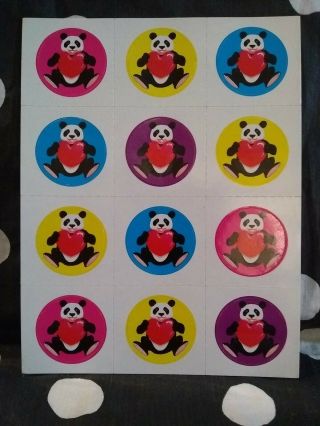 Vintage Lisa Frank Sticker Sheet S107 Pandas With Heart