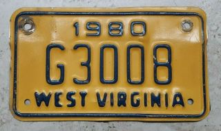 1980 West Virginia Motorcycle License Plate G3008