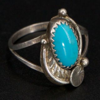 Vtg Sterling Silver - Navajo Turquoise Stone Feather Flower Ring Size 7 - 2g