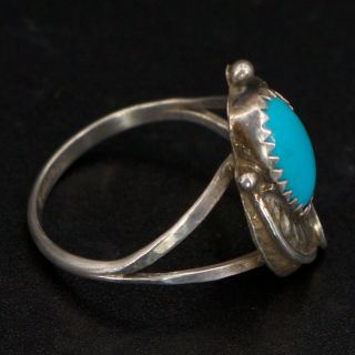 VTG Sterling Silver - NAVAJO Turquoise Stone Feather Flower Ring Size 7 - 2g 2