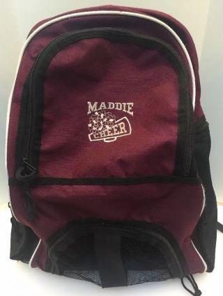 Embroidered Maddie Cheer Cheerleading Backpack Maroon Red Black Bag Vintage