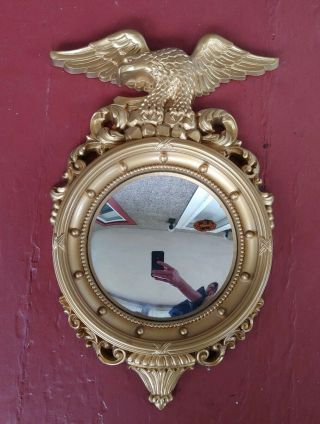 Vintage Syroco Federal Style Convex Round Wall Mirror Eagle 4410 16 "