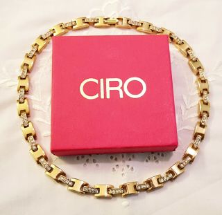 Vintage 80s Ciro Gold Plated Swarovski Crystal Diamante Paste Collar Necklace