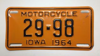 Vintage 1964 Iowa Motorcycle License Plate Rare Great Shape Harley Davidson