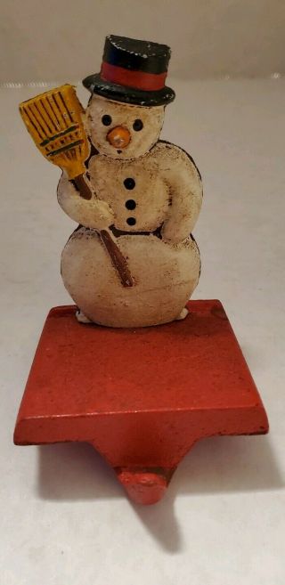 Vintage Small Midwest Of Cannon Falls Snowman Cast Iron Stocking Hanger