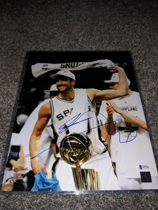 Manu Ginobili San Antonio Spurs Autographed Signed 11x14 Photograph Bas