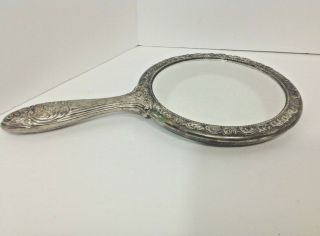 Vintage Victorian Style Silver Plate Hand Mirror Floral Roses Vintage Repousse