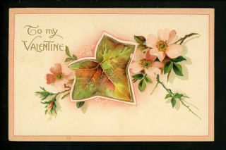 Novelty Vintage Open Booklet Postcards Valentines Day Leaves Flowers