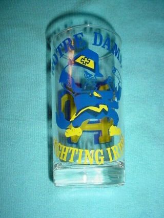 Notre Dame Fighting Irish Mascot Vtg Vintage 12 Oz Glass Designs On Both Sides