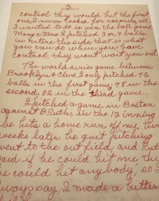 Hand Written Letter By Stan Coveleski,  Hof Pitcher Cleveland 1920 