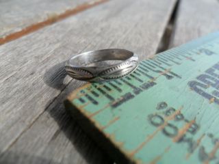 Vintage Native American Hand Crafted Slim Band Baby Ring Design Nickel 3 3/4