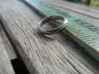 Vintage Native American Hand Crafted Slim Band Baby Ring Design Nickel 3 3/4 2