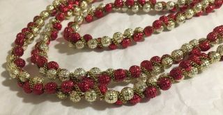 Vintage Red,  Silver,  Gold 9.  5 Ft.  Sparkly Twisted Bead Christmas Tree Garland