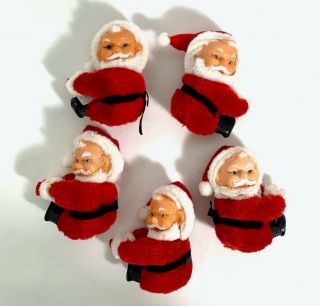 Vintage Clip - On Santa Claus Pinch Shoulders Huggers Set Of 5