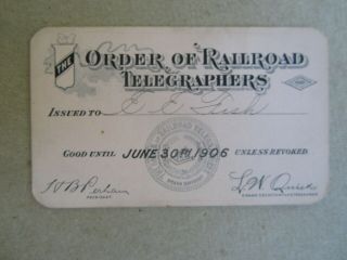 Old Vintage 1906 - Order Of Railroad Telegraphers - Membership Card - Fish