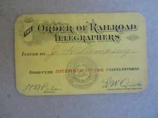 Old Vintage 1916 - Order Of Railroad Telegraphers - Membership Card - Dempsey