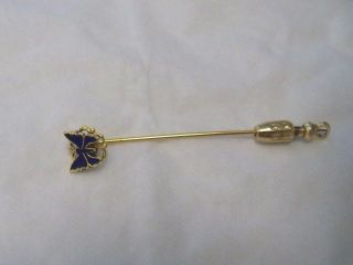 Vintage Butterfly Cobalt Blue Enamel Gold Tone Stick Pin Insect Bug