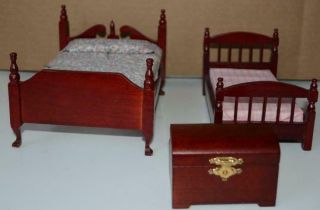 Vintage - Dolls House Furniture - 2 X Beds & Ottoman