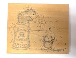 Glitter Hearts Stampa Rosa House Mouse Rubber Stamp Wood Mounted 87 Vintage 90s