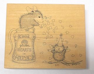 Glitter hearts Stampa Rosa House Mouse rubber stamp wood mounted 87 vintage 90s 3