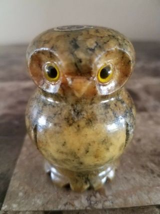 Vintage Handcarved Alabaster Owl Figurine Paperweight Italy Stocking Stuffer