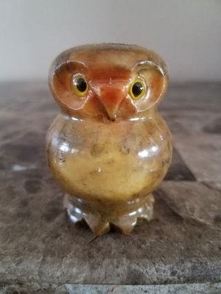 Vintage Handcarved Alabaster Owl Figurine Paperweight Italy Stocking Stuffer 3