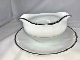 Harmony House Japanese White With Silver Trim Gravy Boat Vintage